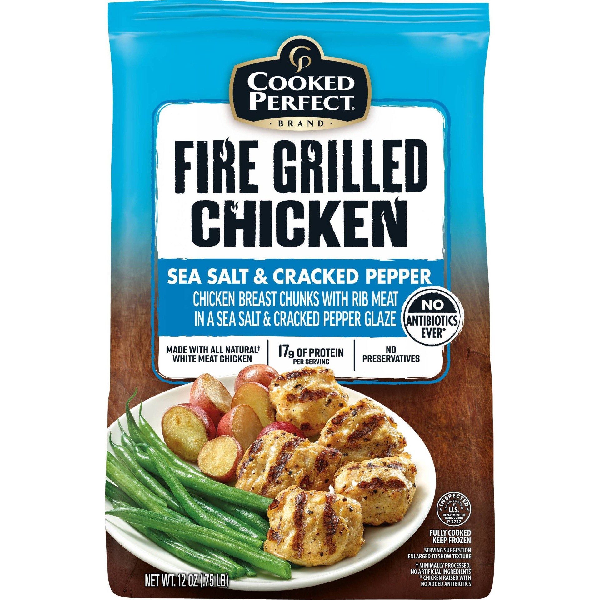 slide 1 of 5, Cooked Perfect Sea Salt & Cracked Pepper Fire Grilled Chicken - Frozen, 12 oz