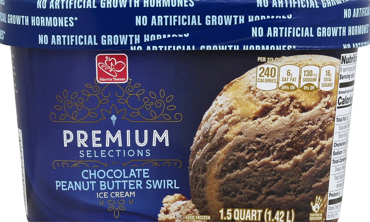 slide 4 of 4, Harris Teeter Premium Ice Cream - Chocolate Peanut Butter Swirl, 48 oz