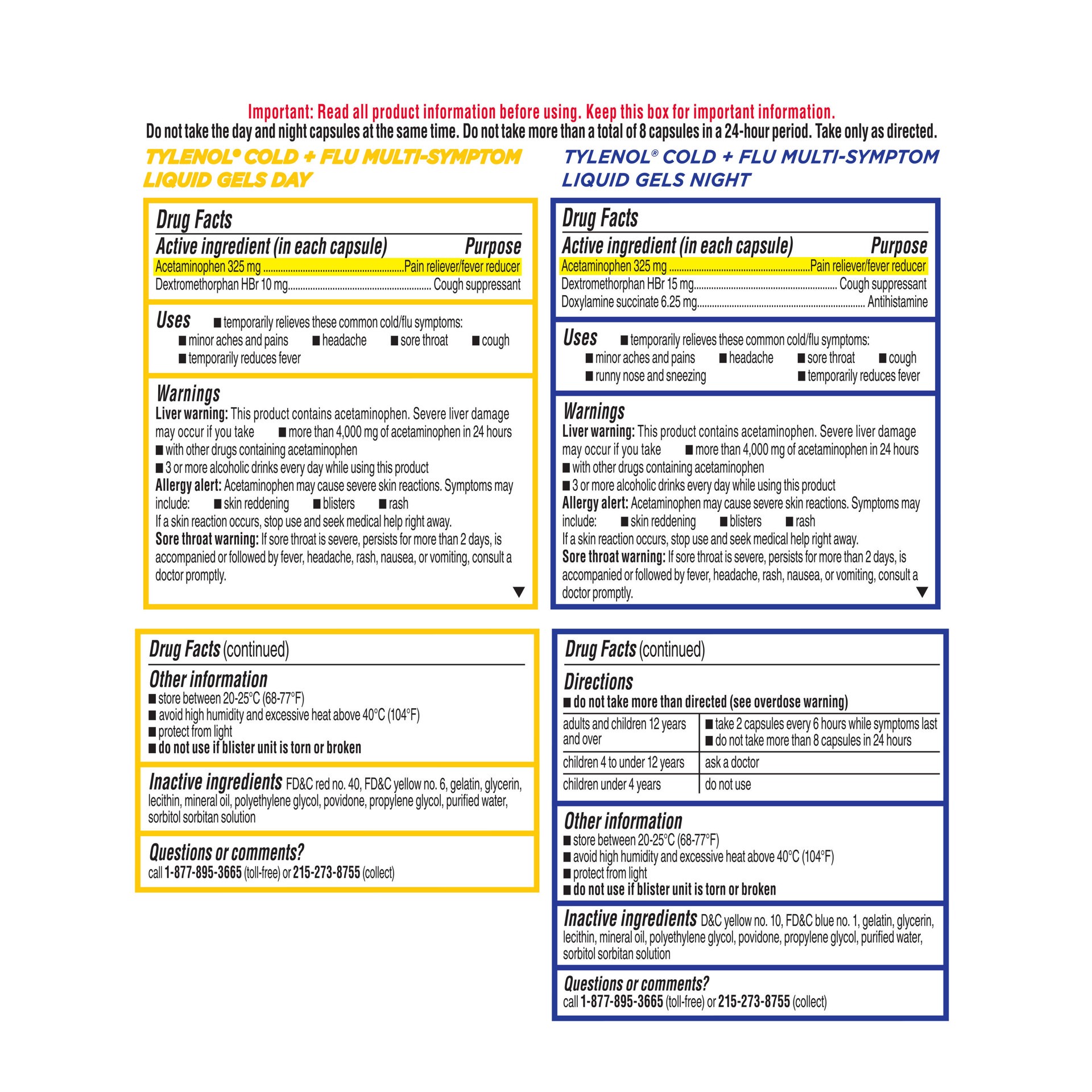 slide 5 of 7, Tylenol Multi Symptom Cold Flu Day Night, 24 ct