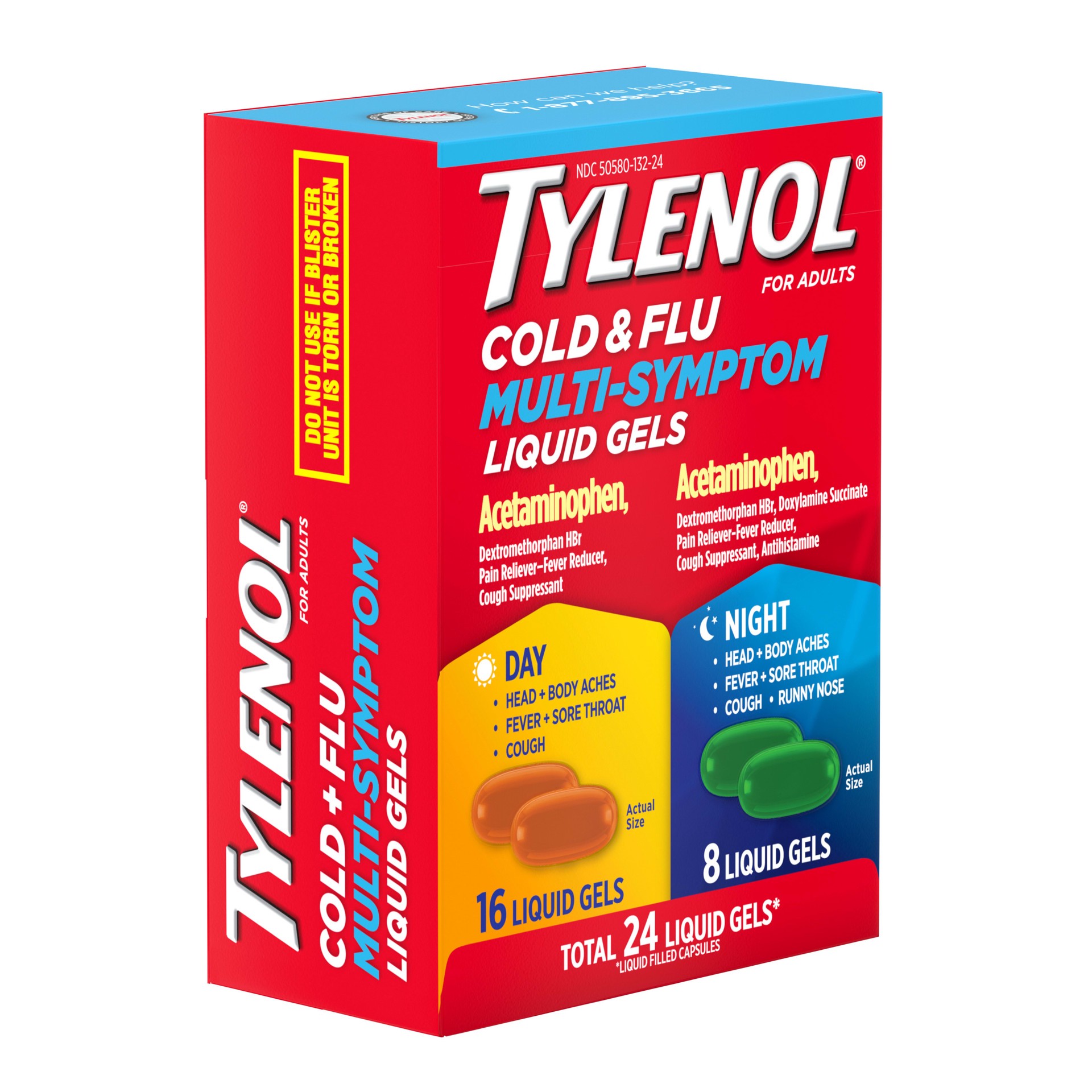 slide 6 of 7, Tylenol Multi Symptom Cold Flu Day Night, 24 ct