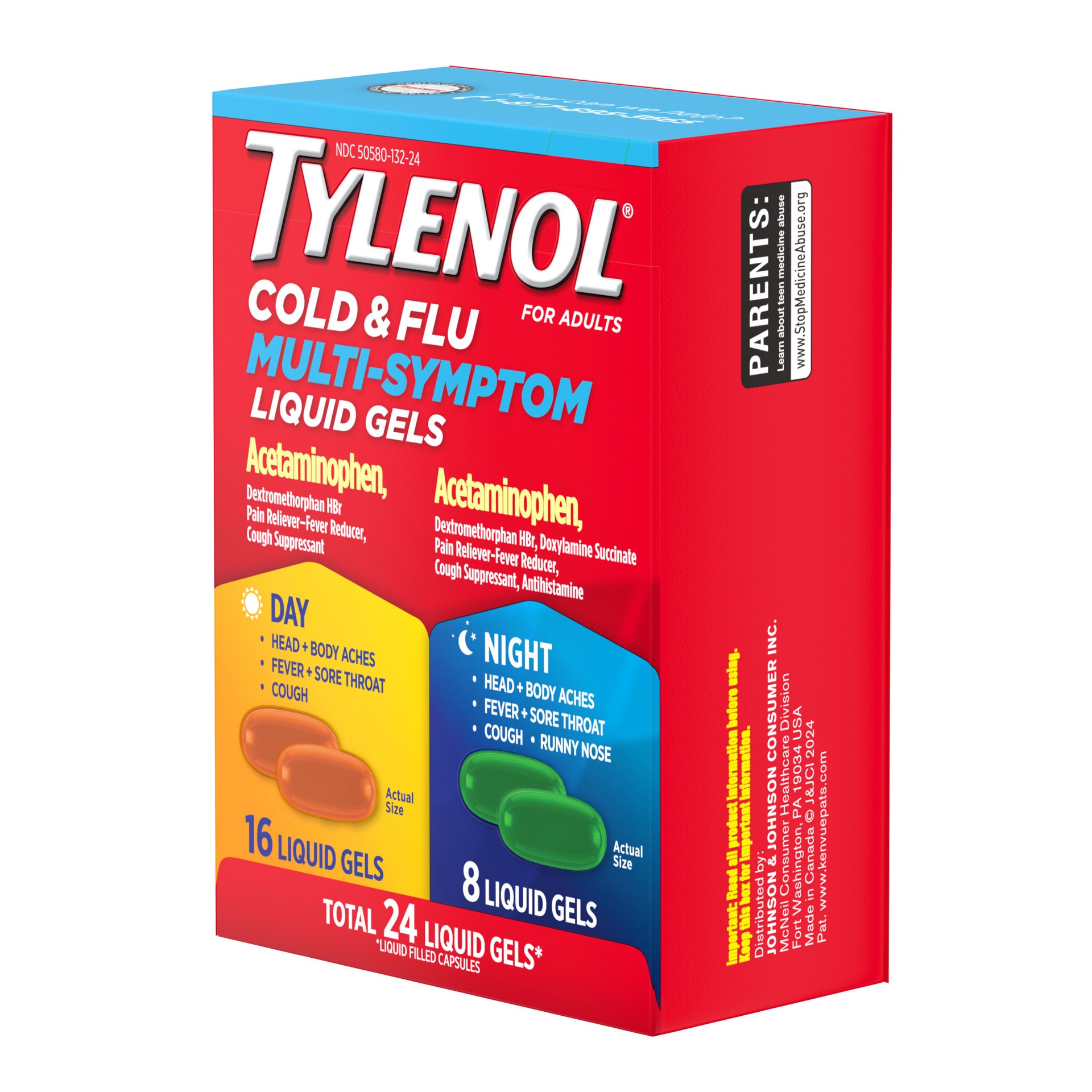 slide 3 of 7, Tylenol Multi Symptom Cold Flu Day Night, 24 ct