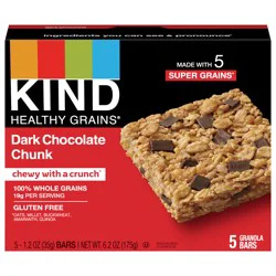 KIND HEALTHY GRAINS Dark Chocolate Chunk Bars, Gluten Free Bars, 1.2 OZ Bars (5 Count)