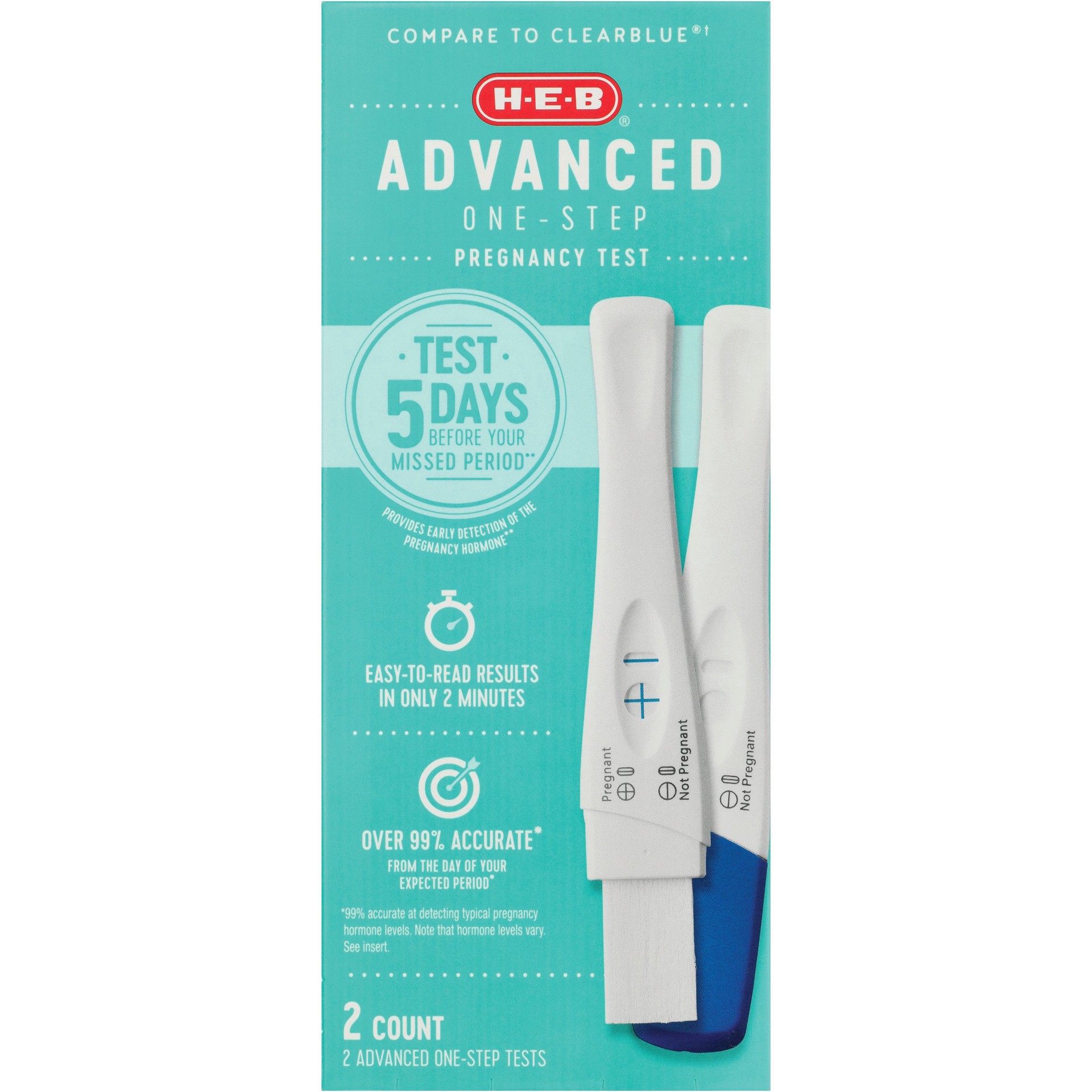 slide 1 of 1, H-E-B Advanced One-Step Pregnancy Tests, 2 ct