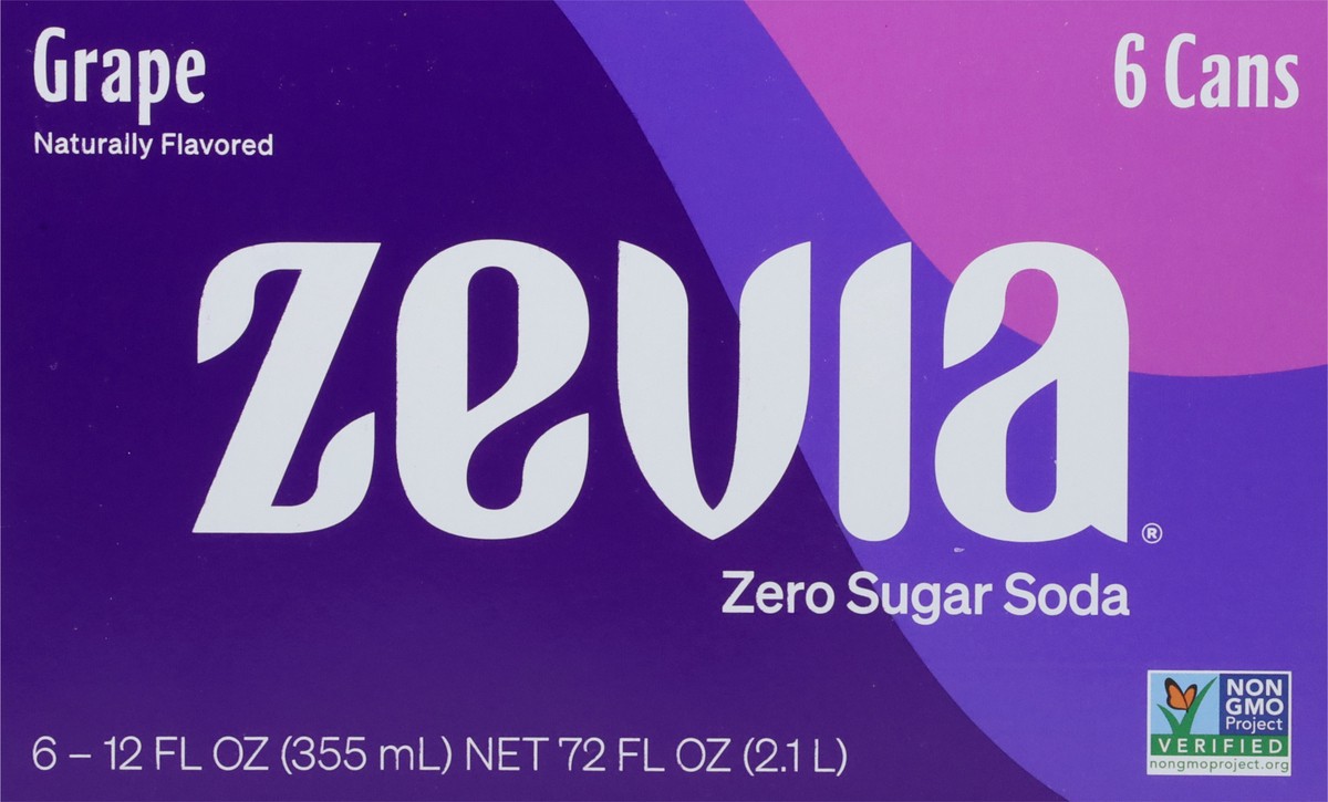 slide 7 of 9, Zevia Zero Sugar Grape Soda 6 - 12 fl oz Cans, 6 ct