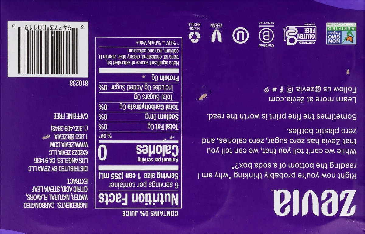 slide 6 of 9, Zevia Zero Sugar Grape Soda- 6 ct; 12 fl oz Cans, 6 ct; 12 fl oz