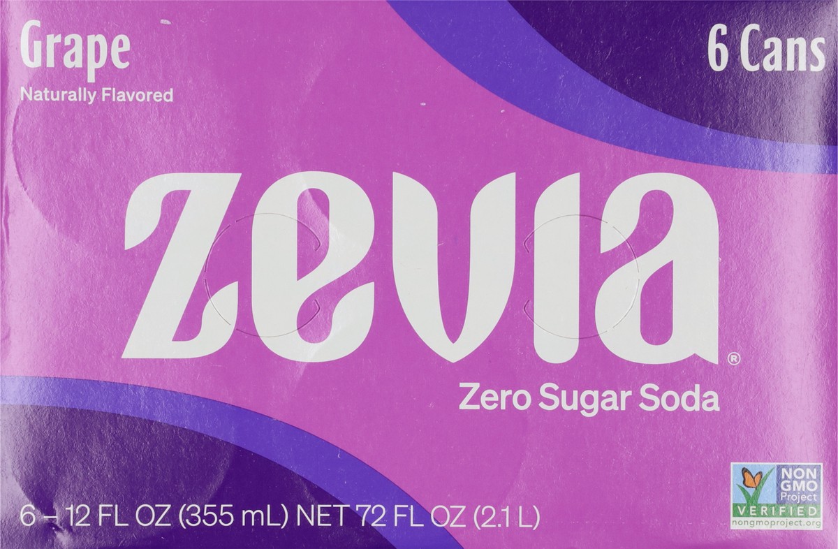slide 9 of 9, Zevia Zero Sugar Grape Soda 6 - 12 fl oz Cans, 6 ct