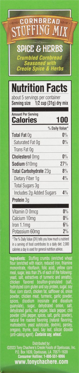 slide 5 of 13, Tony Chachere's Cornbread Spice & Herb Stuffing Mix 6 oz, 6 oz