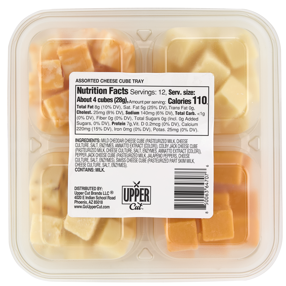 slide 5 of 6, Upper Cut Assorted Colby Jack Pepper Jack Swiss and Mild Cheddar Cheese Cube Tray, 12 oz