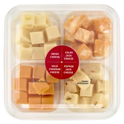 Upper Cut Assorted Colby Jack Pepper Jack Swiss and Mild Cheddar Cheese Cube Tray