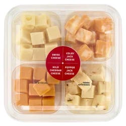 Upper Cut Assorted Colby Jack Pepper Jack Swiss and Mild Cheddar Cheese Cube Tray