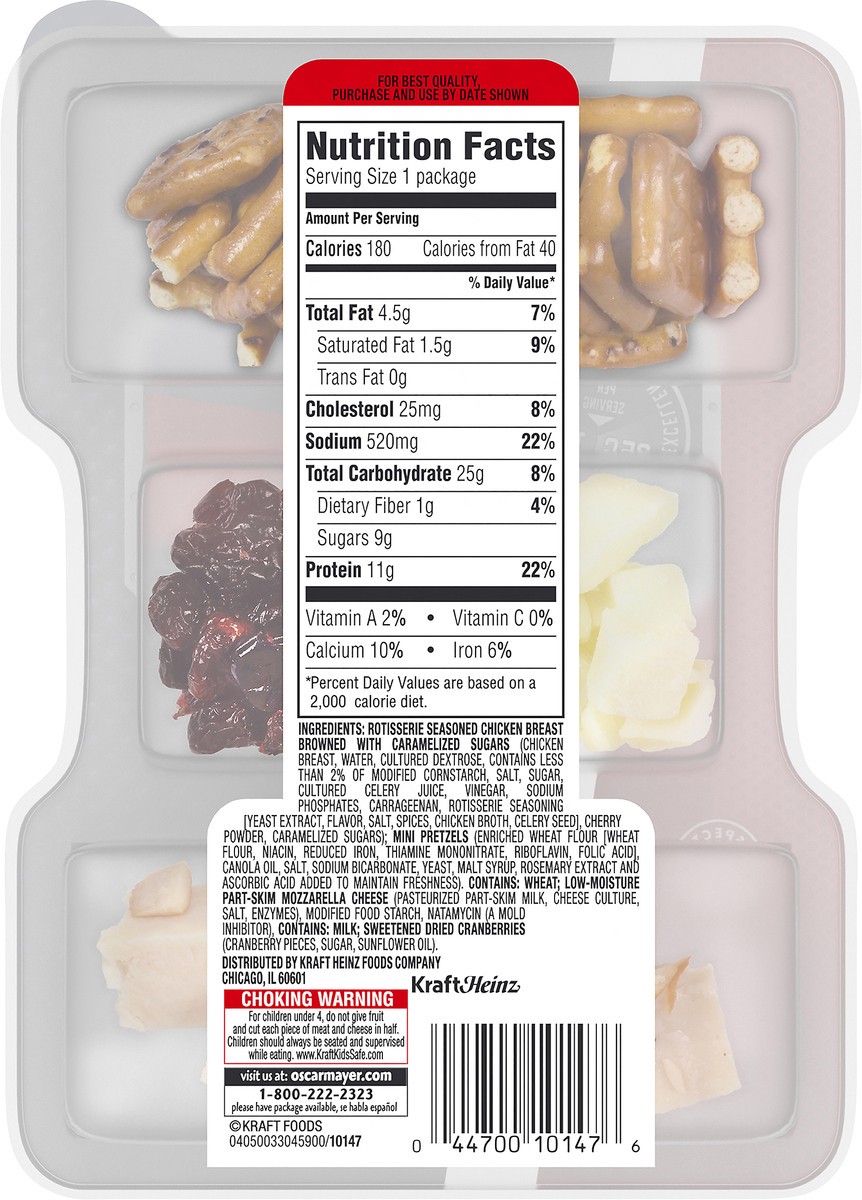 slide 10 of 10, P3 Portable Protein Pack Developed With UFC Performance Institute Rotisserie Seasoned Chicken, Pretzels, Mozzarella Cheese, and Dried Cranberries 2.5 oz Tray, 2.5 oz