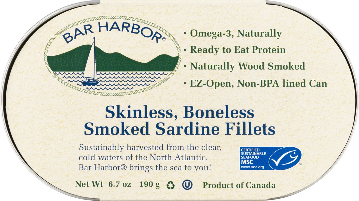 slide 6 of 9, Bar Harbor Skinless Boneless Smoked Sardine Fillets, 6.7 oz