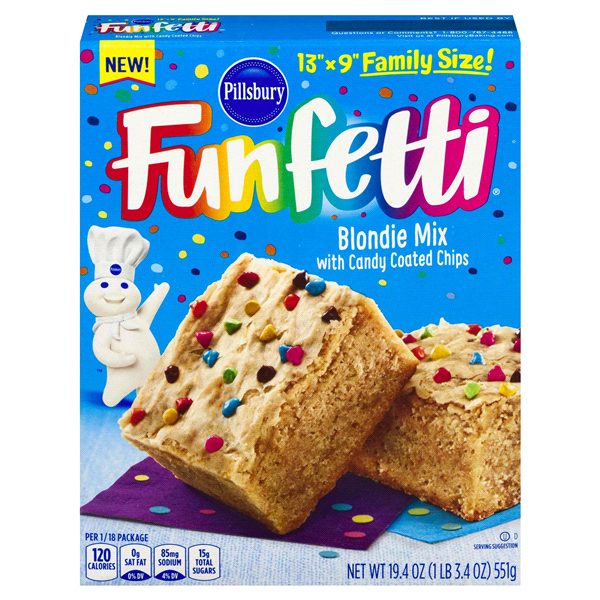 slide 1 of 1, Pillsbury Blondie Mix, with Candy Coated Chips, Funfetti, Family Size, 19.4 oz