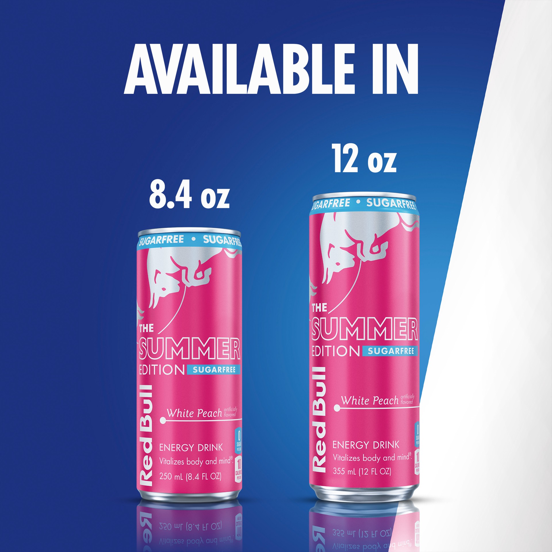 slide 3 of 7, Red Bull Summer Edition Sugarfree Energy Drink, White Peach, 8.4 fl. oz. can, with 80mg Caffeine, Taurine & B Vitamins, 8.40 fl oz