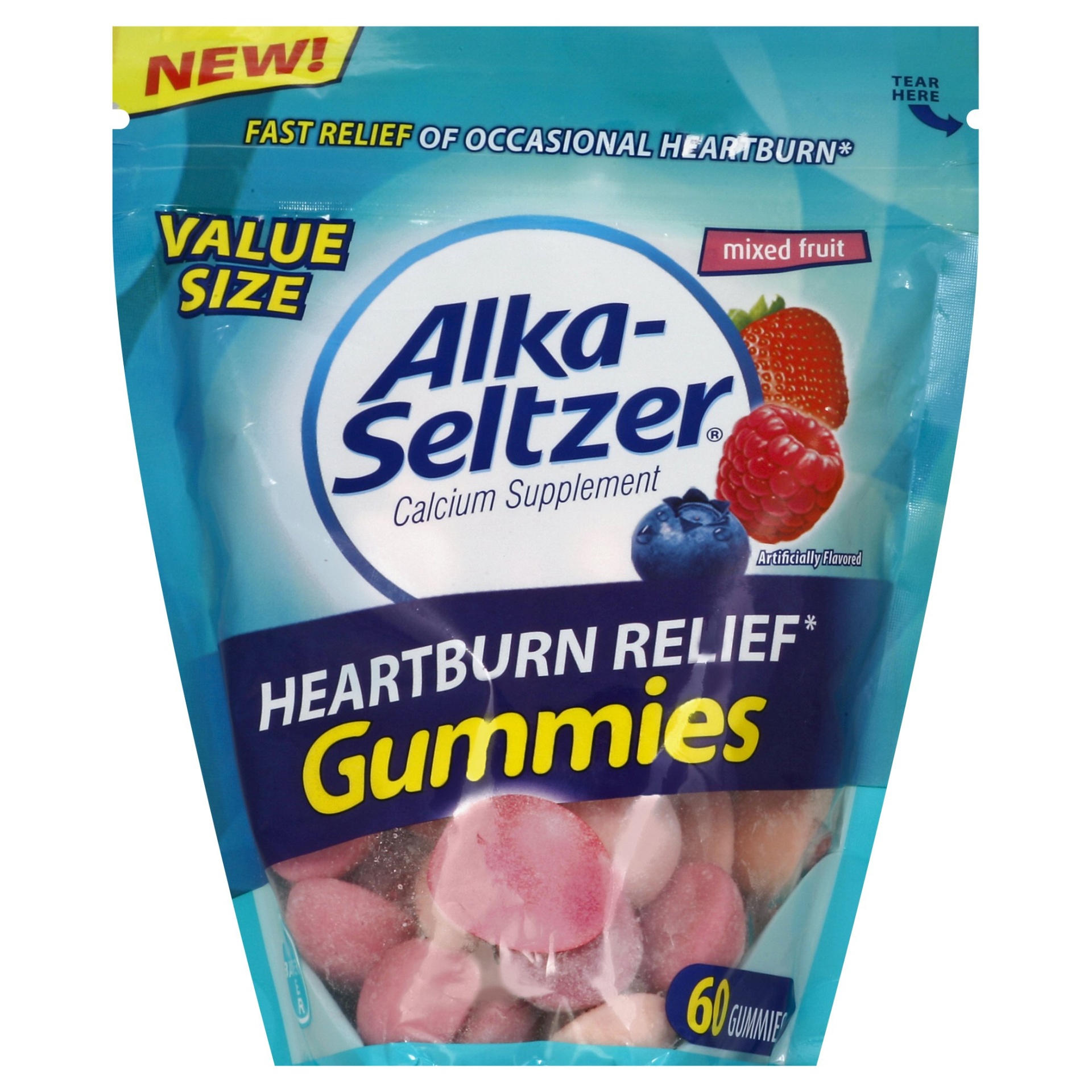 slide 1 of 6, Alka-Seltzer Heartburn Relief Soft Bites Mixed Fruit Gummies, 60 ct