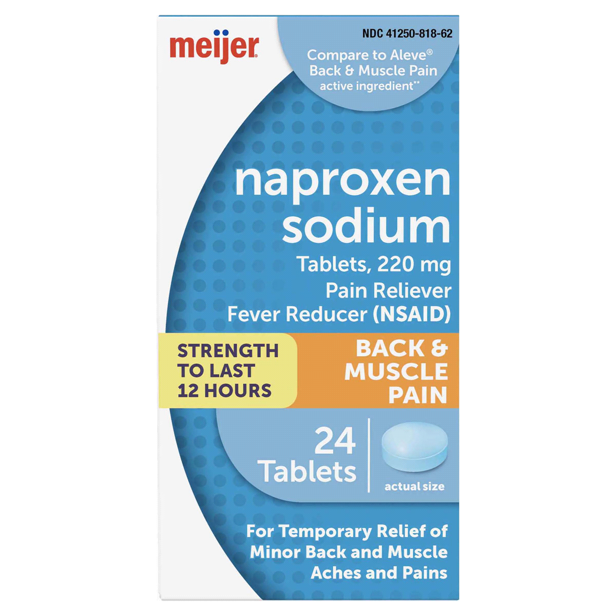 slide 1 of 29, Meijer Back & Muscle Pain Naproxen Sodium Tablets, 220mg, 24 ct