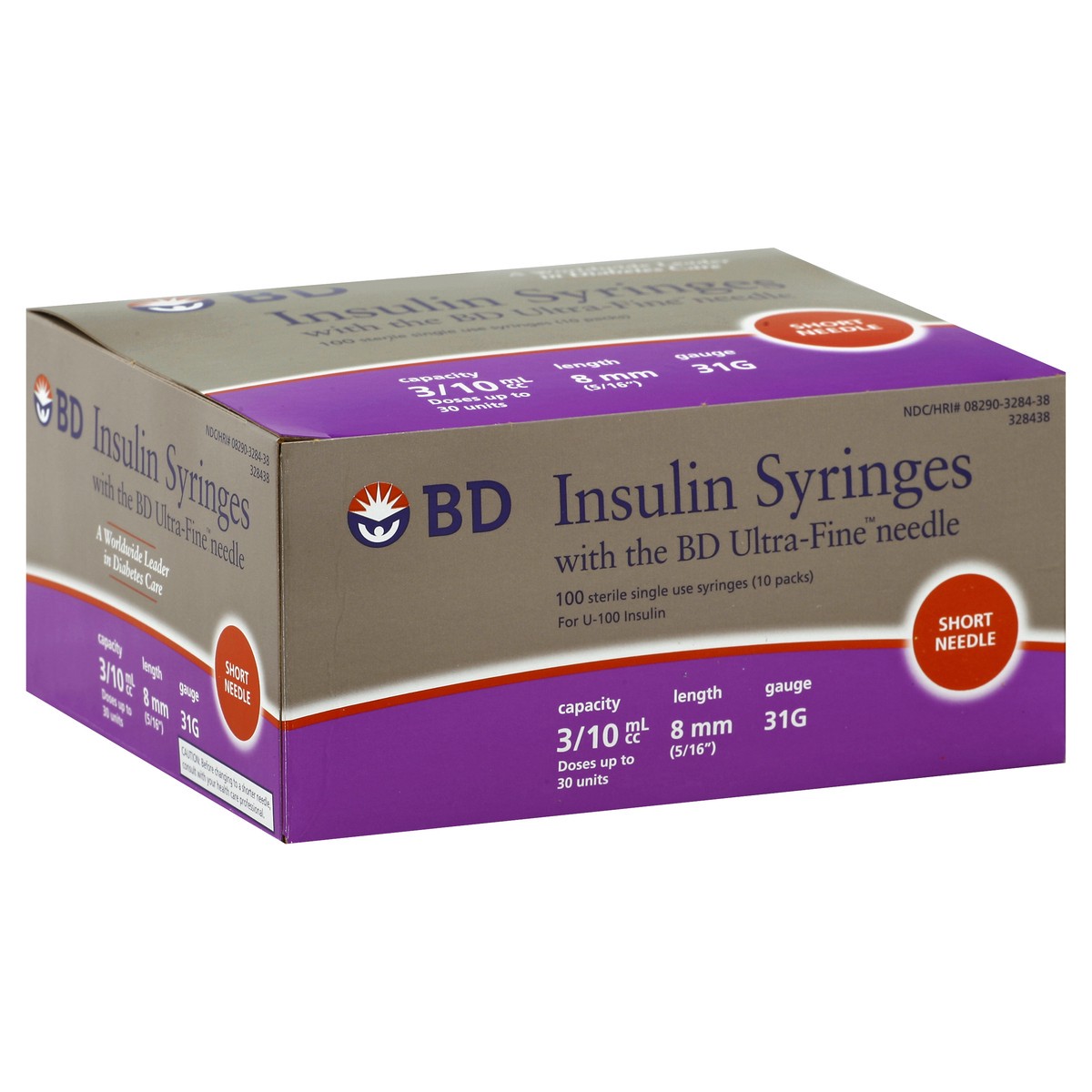 slide 3 of 6, BD Insulin Syringes 100 ea, 100 ct