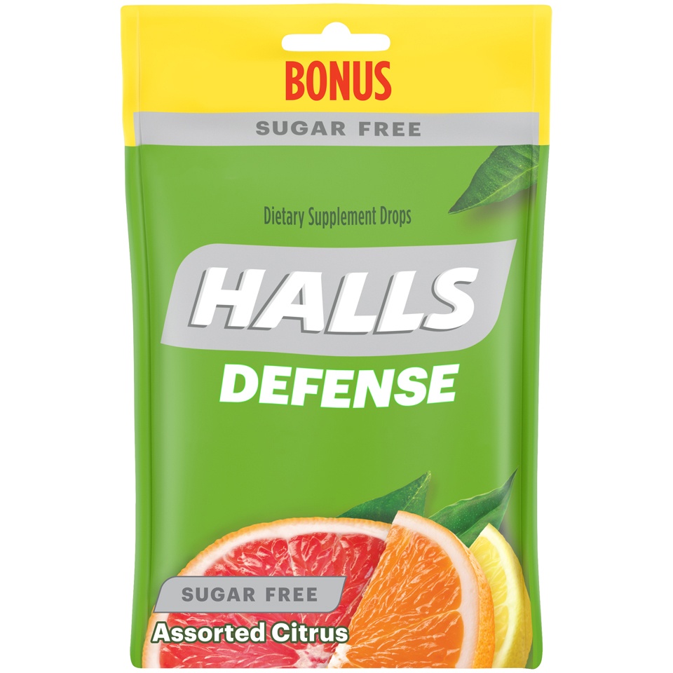 slide 2 of 7, Halls Defense Vitamin C Drops Assorted Citrus Sugar Free, 30 ct