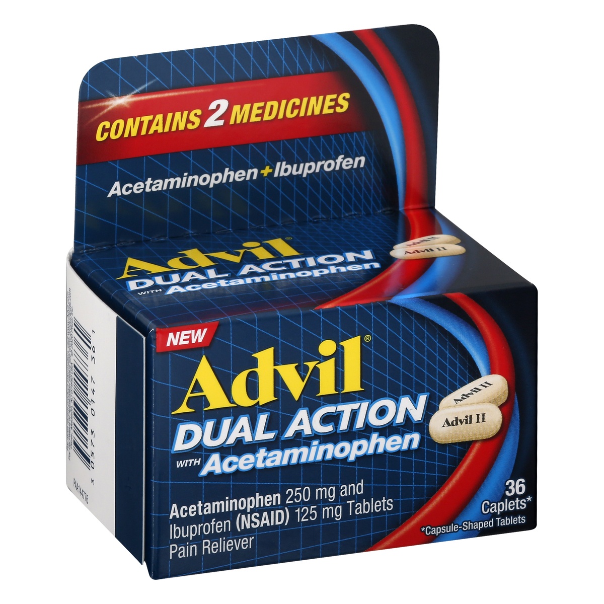 slide 2 of 10, Advil Dual Action with Acetaminophen Caplets Pain Reliever 36 ea, 36 ct