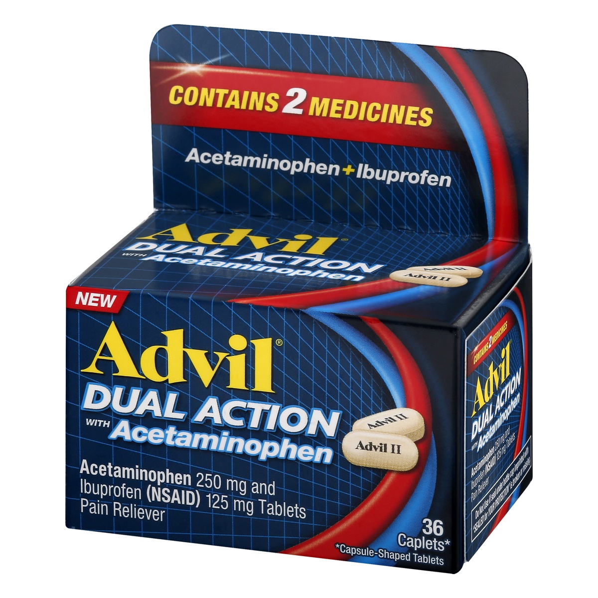 slide 3 of 10, Advil Dual Action with Acetaminophen Caplets Pain Reliever 36 ea, 36 ct