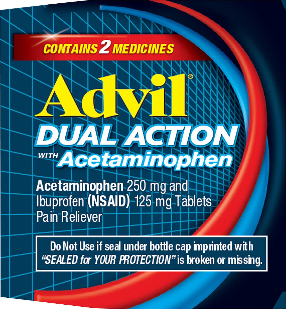 slide 6 of 6, Advil Dual Action Acetaminophen Ibuprofen Pain Relieving Caplets, 36 ct