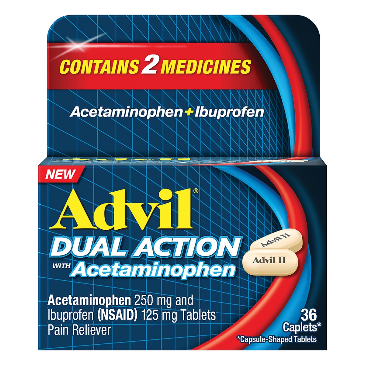 slide 1 of 6, Advil Dual Action Acetaminophen Ibuprofen Pain Relieving Caplets, 36 ct
