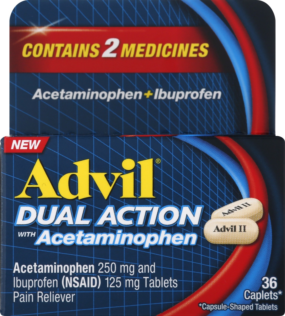 slide 8 of 10, Advil Dual Action with Acetaminophen Caplets Pain Reliever 36 ea, 36 ct