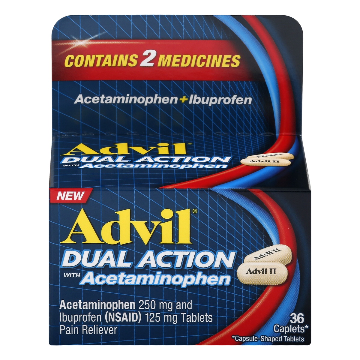 slide 1 of 10, Advil Dual Action with Acetaminophen Caplets Pain Reliever 36 ea, 36 ct