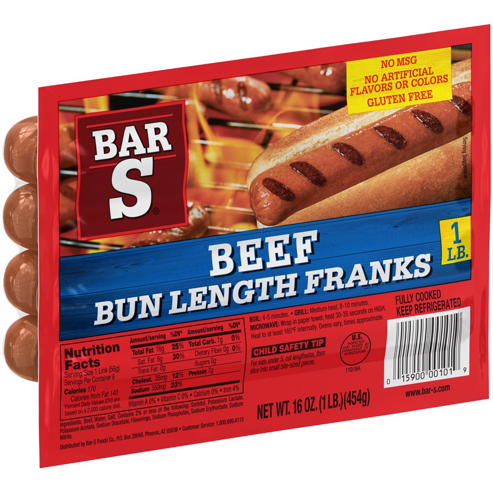 slide 5 of 7, Bar-S Beef Bun Length Franks, 16 oz