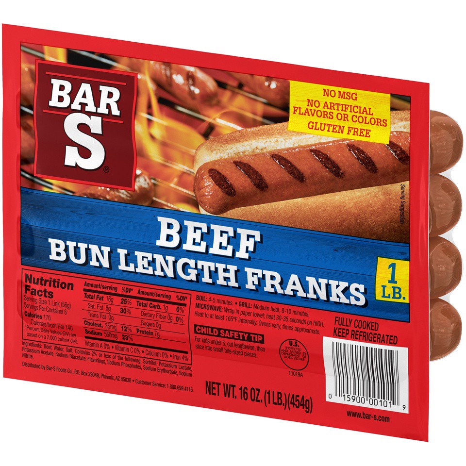 slide 3 of 7, Bar-S Beef Bun Length Franks, 16 oz