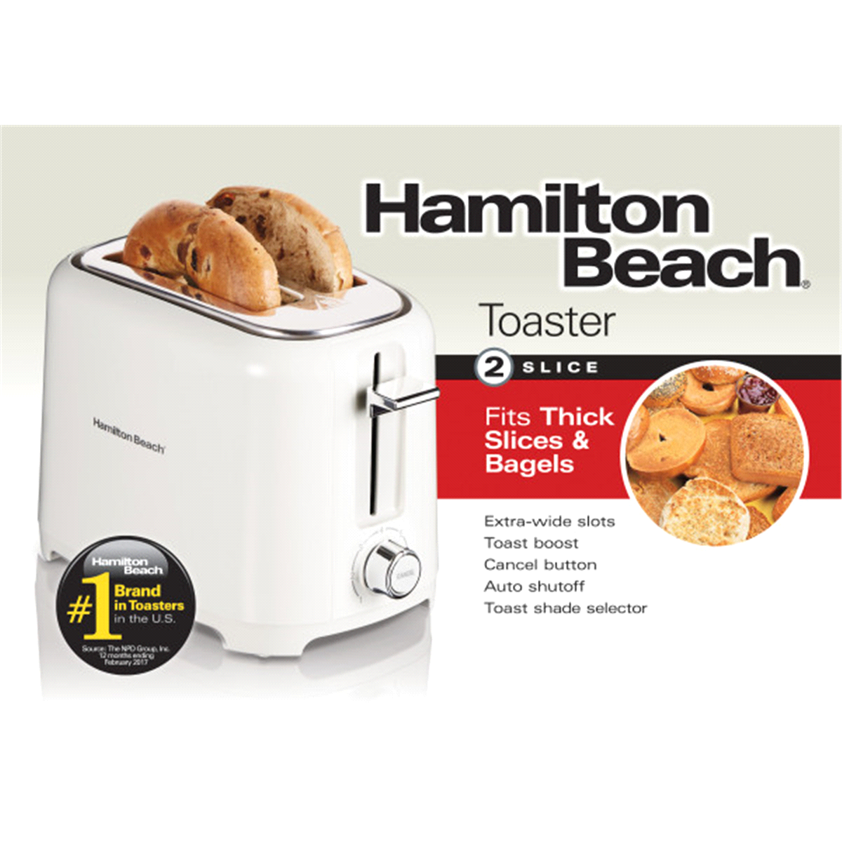 slide 1 of 5, Hamilton Beach 2 Slice Cool Touch Toaster, White, 1 ct