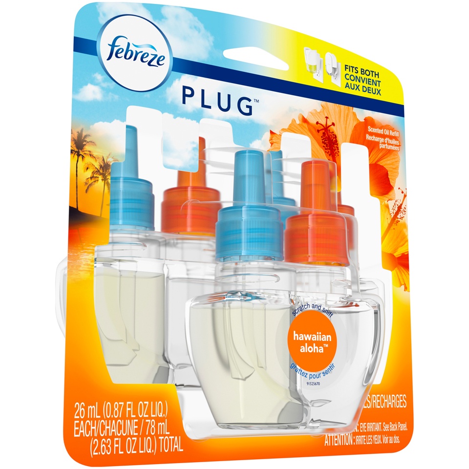 slide 2 of 2, Febreze Odor-Eliminating Fade Defy PLUG Air Freshener Refill, Hawaiian Aloha, 2.63 fl oz