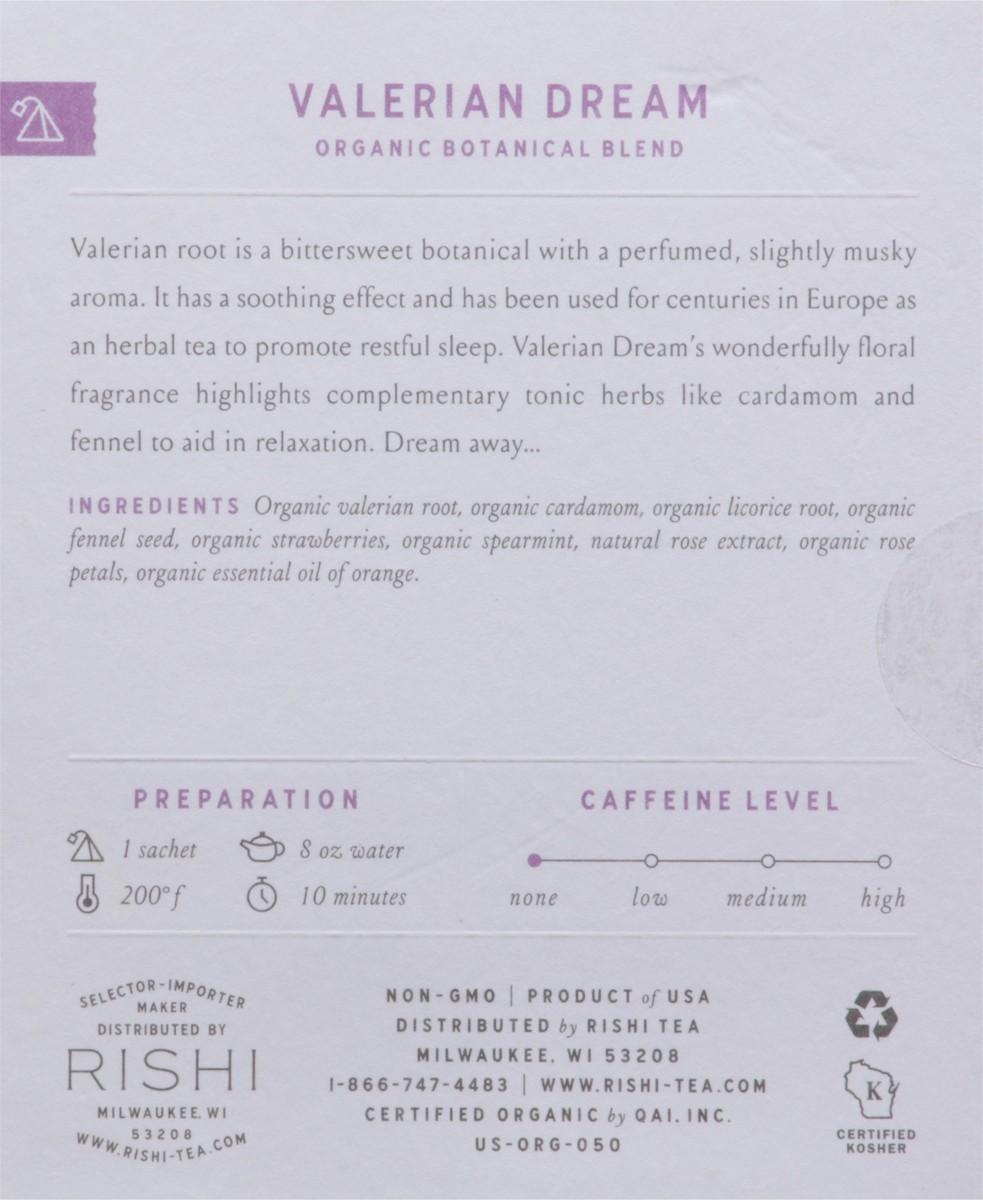 slide 9 of 9, Rishi Organic Caffeine-Free Valerian Dream Tea & Botanicals - 15 ct, 15 ct