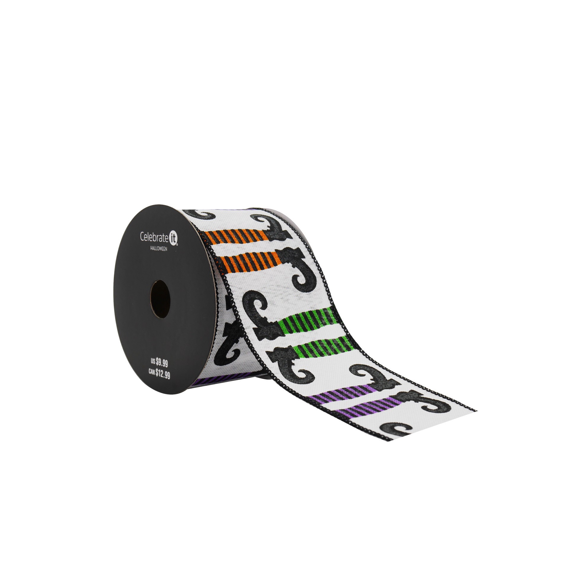 slide 3 of 3, 2.5" X 20ft. Halloween Legs Wired Faux Linen Ribbon By Celebrate It Halloween, 2.5 in x 20 ft