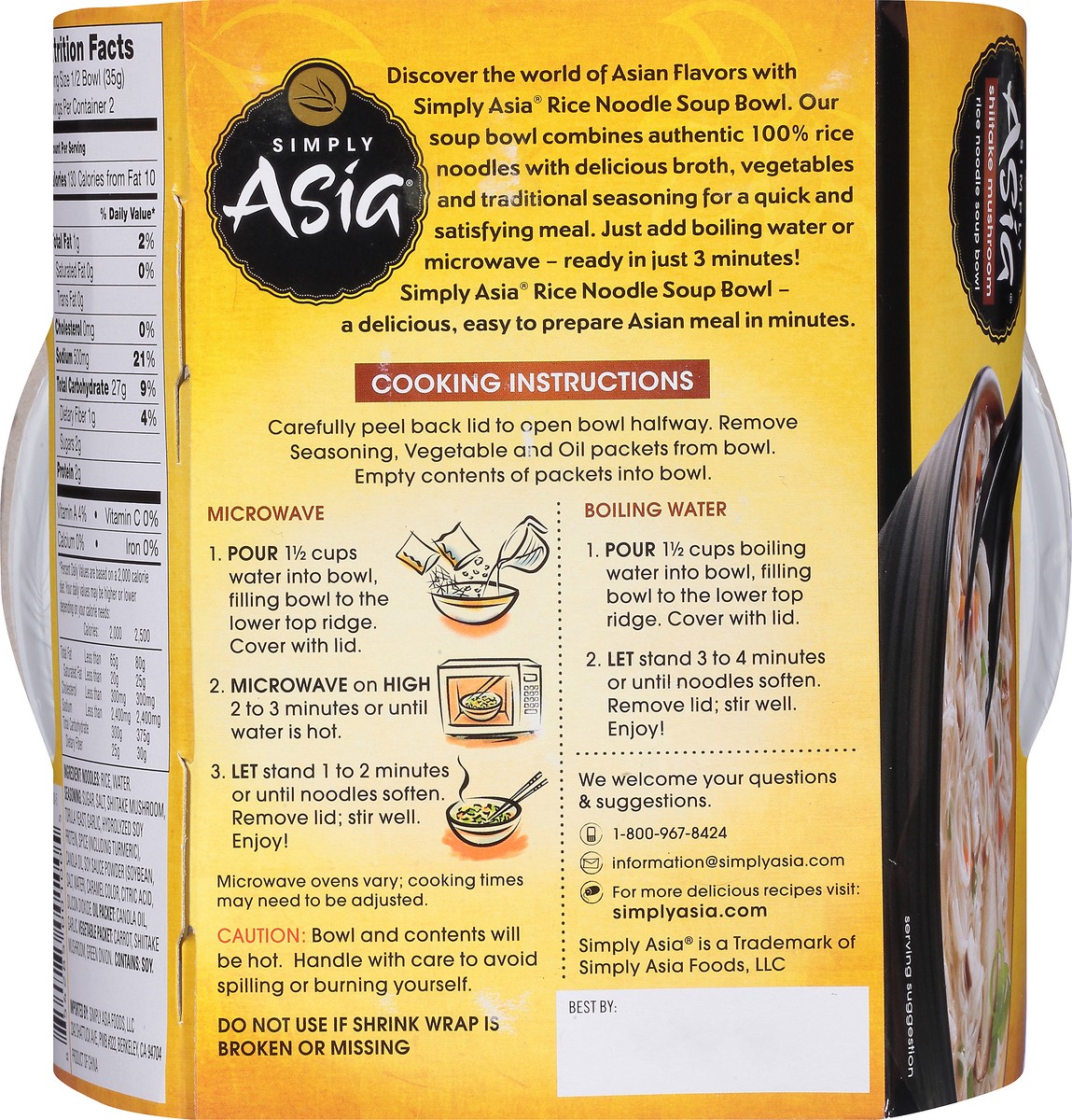 slide 8 of 8, Simply Asia Shiitake Mushroom Rice Noodle Soup Bowl, 2.5 oz