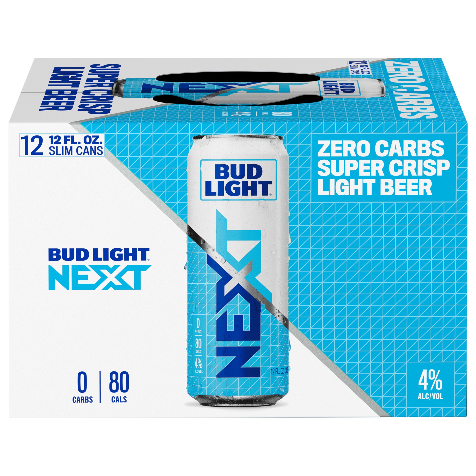 slide 3 of 10, Bud Light Next Super Crisp Zero Carbs Light Beer 12 - 12 fl oz Slim Cans, 12 ct; 12 fl oz