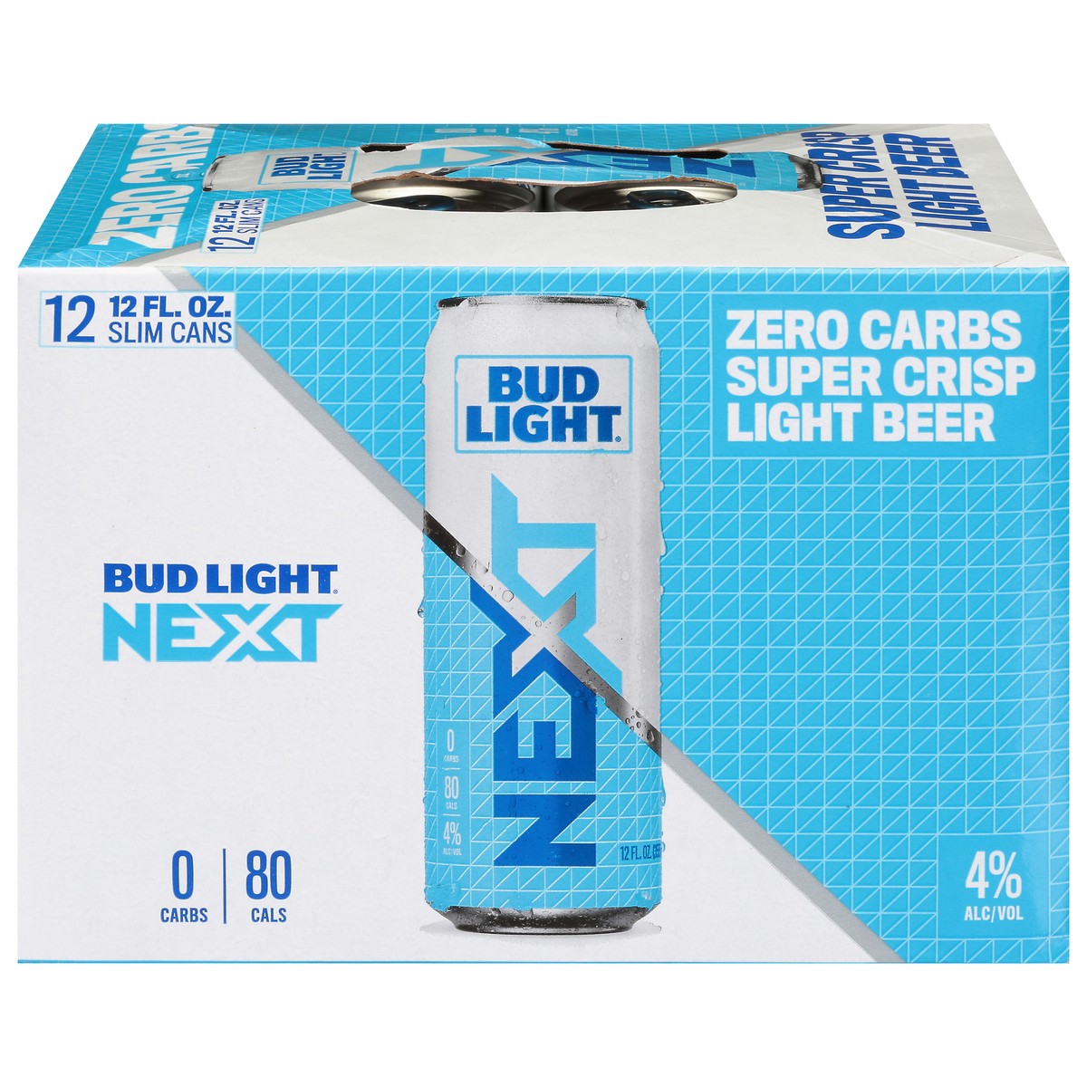 slide 1 of 10, Bud Light Next Super Crisp Zero Carbs Light Beer 12 - 12 fl oz Slim Cans, 12 ct; 12 fl oz