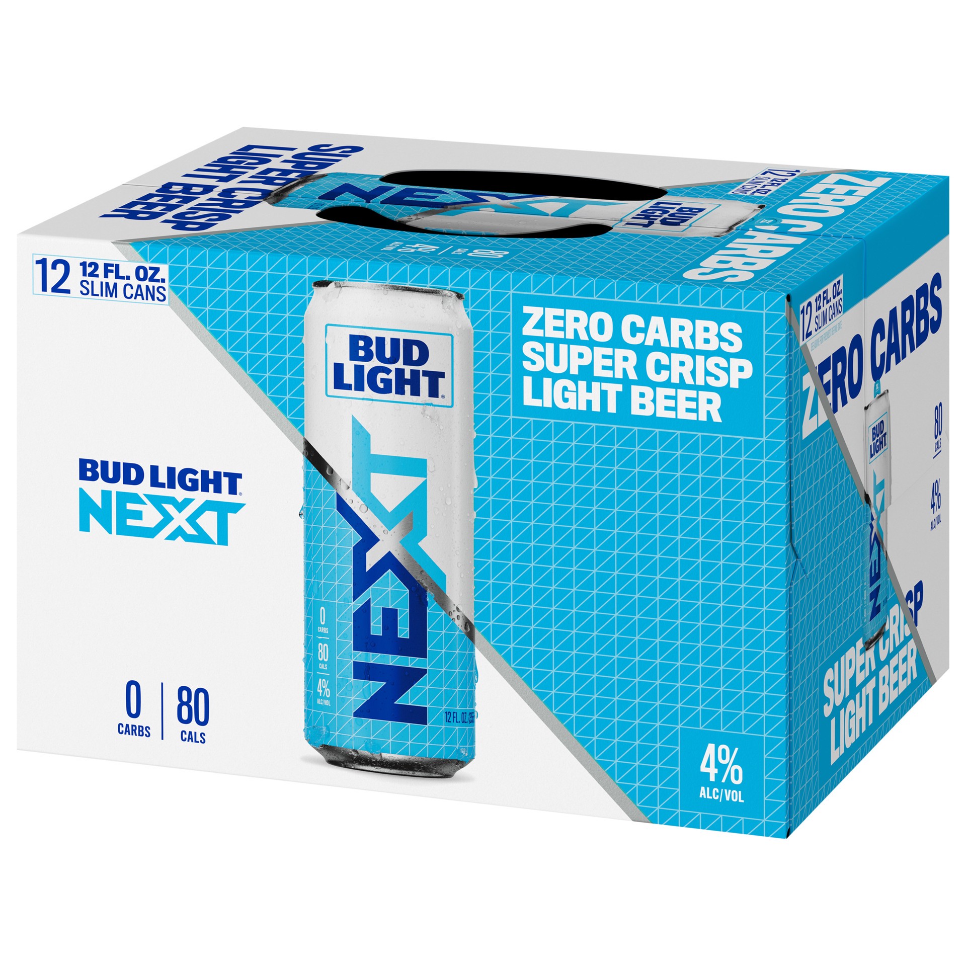 slide 5 of 10, Bud Light Next Super Crisp Zero Carbs Light Beer 12 - 12 fl oz Slim Cans, 12 ct; 12 fl oz