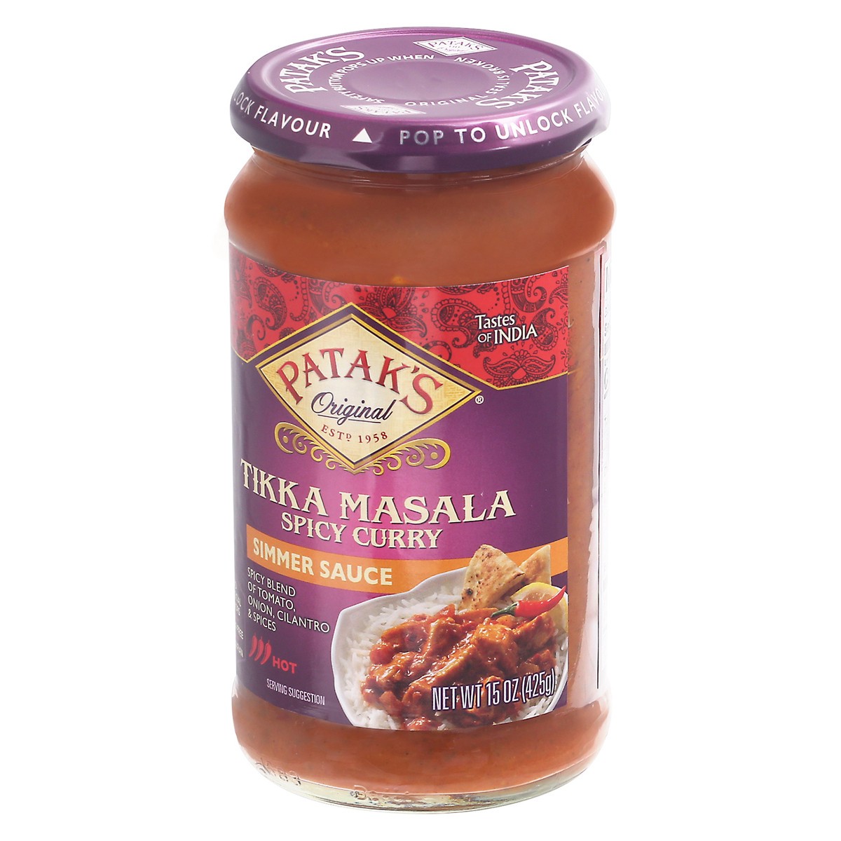 slide 5 of 12, Patak's Hot Spicy Tikka Masala Simmer Sauce 15 oz, 15 oz