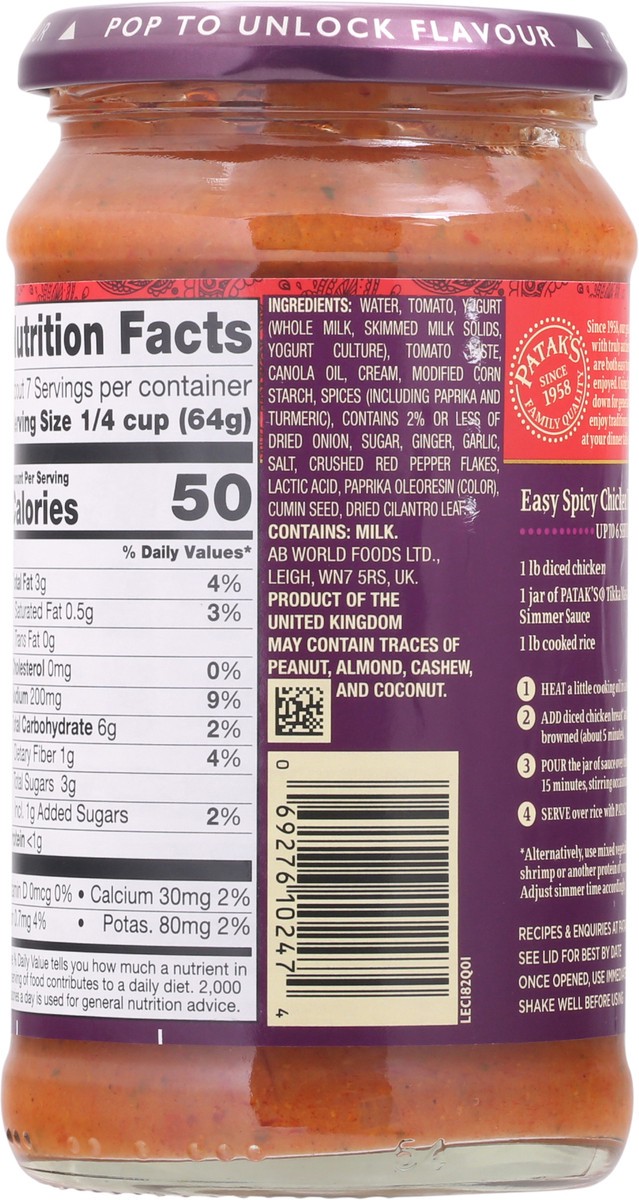 slide 10 of 12, Patak's Hot Spicy Tikka Masala Simmer Sauce 15 oz, 15 oz