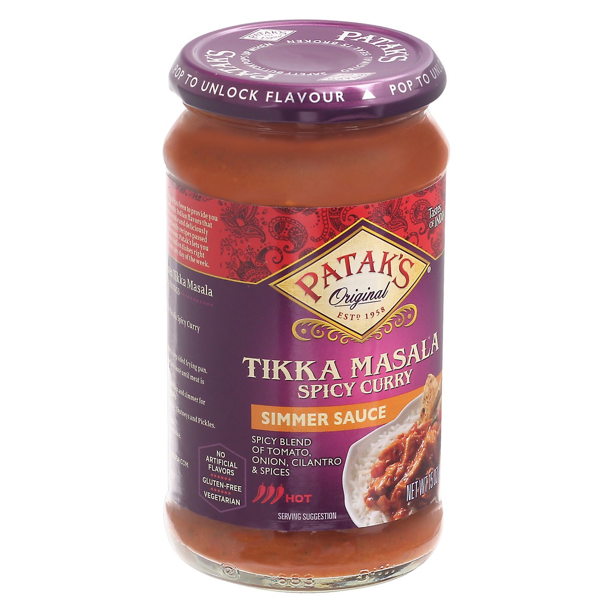 slide 4 of 12, Patak's Hot Spicy Tikka Masala Simmer Sauce 15 oz, 15 oz