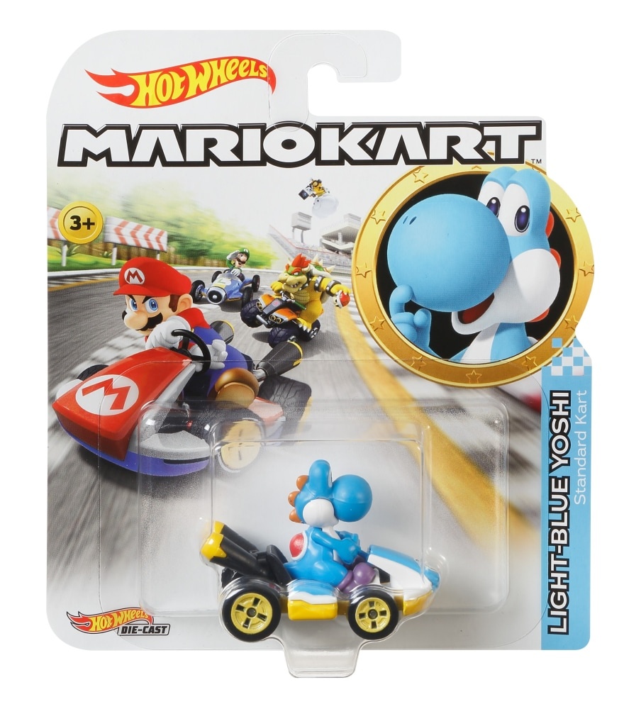 slide 1 of 1, Mattel Hot Wheels Mario Kart Light Blue Yoshi Standard Kart Vehicle, 1 ct