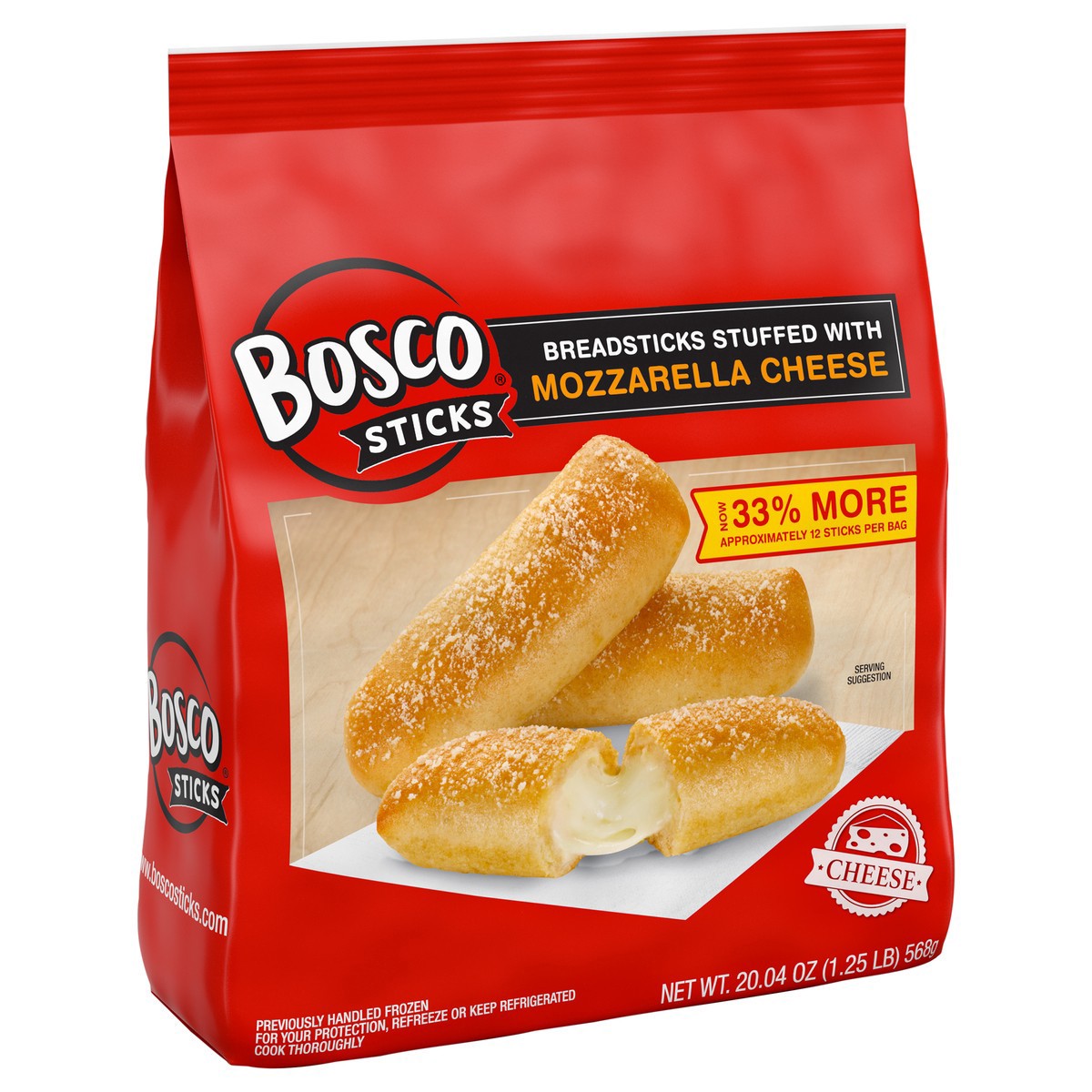 slide 5 of 5, BOSCOS PIZZA Bosco Mozzarella Cheese Stuffed Breadsticks, 20.04 oz (Frozen), 568.12 g