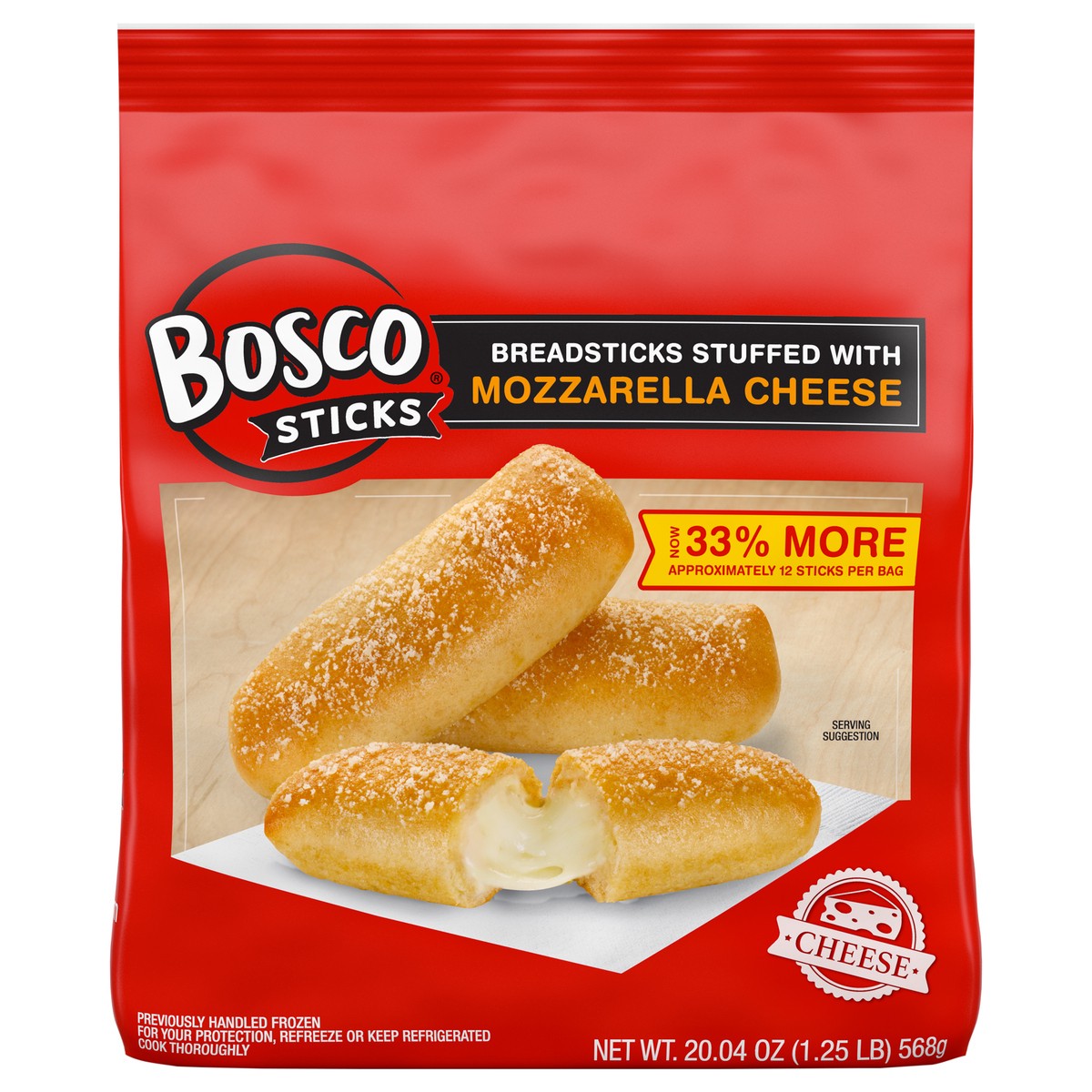 slide 1 of 5, BOSCOS PIZZA Bosco Mozzarella Cheese Stuffed Breadsticks, 20.04 oz (Frozen), 568.12 g