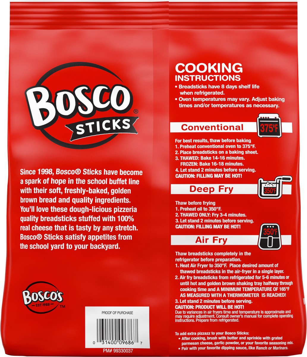 slide 3 of 5, BOSCOS PIZZA Bosco Mozzarella Cheese Stuffed Breadsticks, 20.04 oz (Frozen), 568.12 g