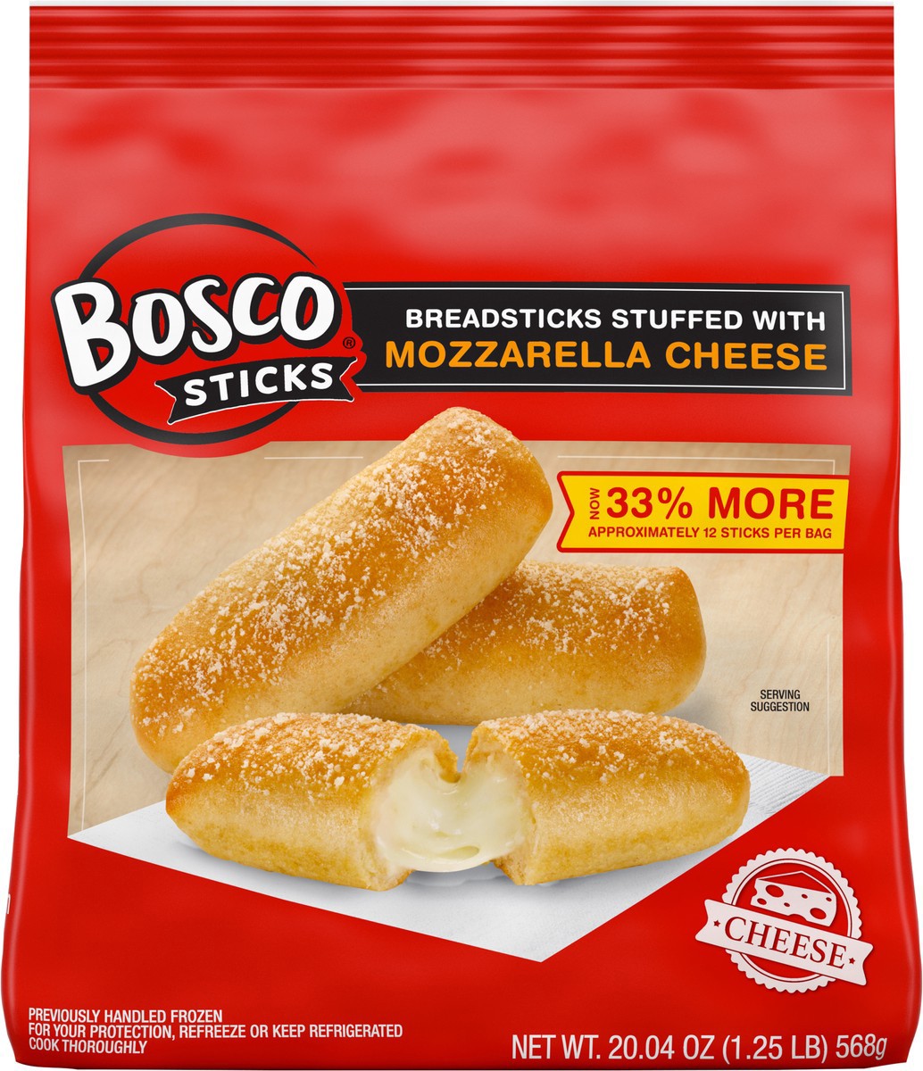 slide 4 of 5, BOSCOS PIZZA Bosco Mozzarella Cheese Stuffed Breadsticks, 20.04 oz (Frozen), 568.12 g