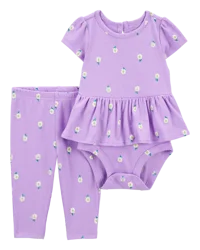Carter's Baby 2-Piece Floral Peplum Bodysuit Pant Set Purple 9M