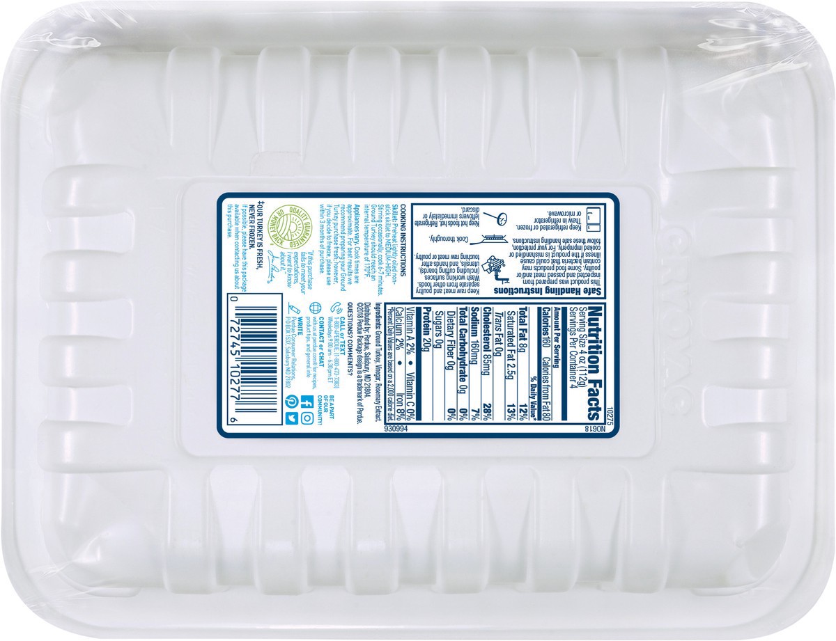 slide 2 of 3, PERDUE No Antibiotics Ever Ground Turkey, 93% Lean 7% Fat, 1 lb. Tray, 16 oz