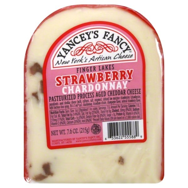 slide 1 of 1, Yancey's Fancy Cheese Wedge Pasteurized Process Aged Cheddar Strawberry Chardonnay, 1 ct