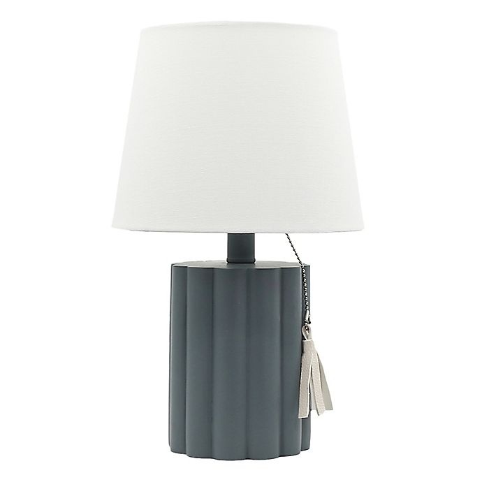 slide 1 of 1, Designs Direct Grey Resin Lamp with Tassel and Linen Shade, 14.5 in